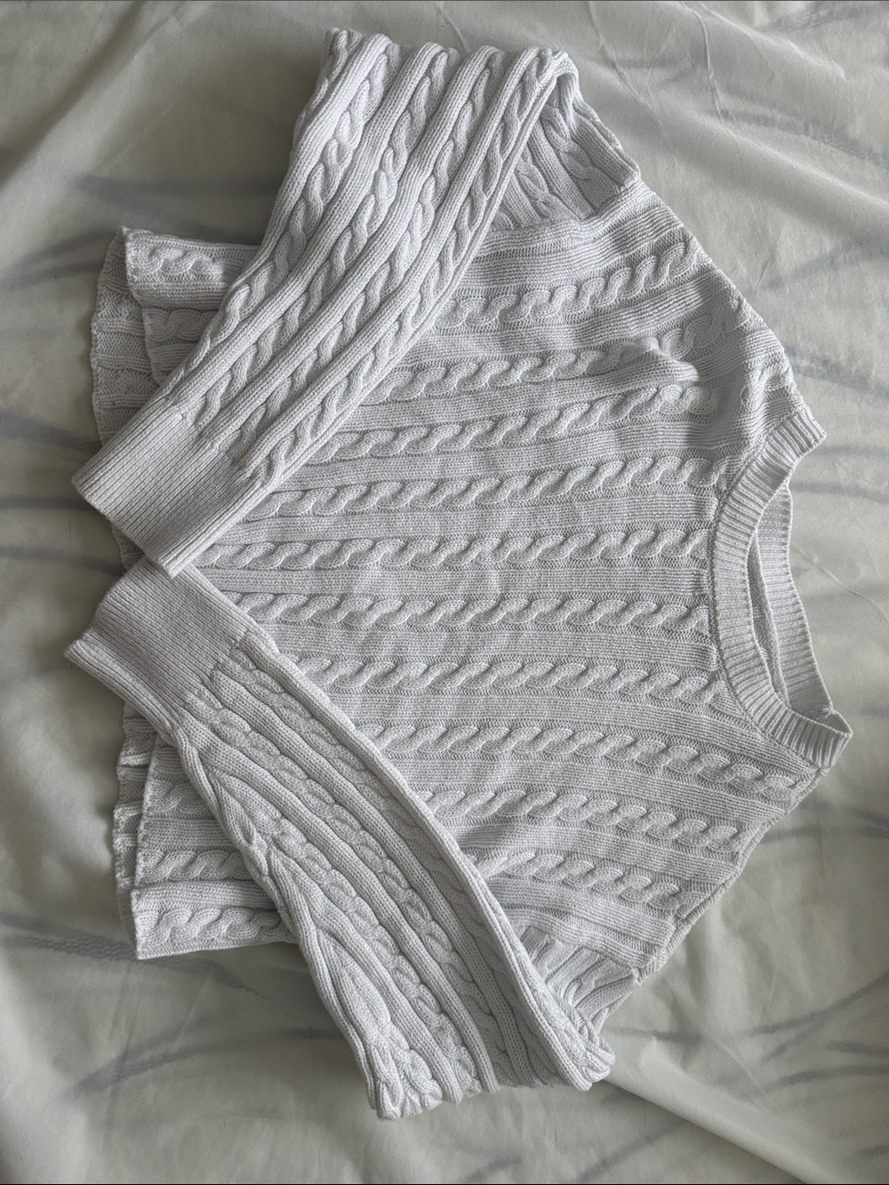 aerie White Cable-Knit Crewneck Sweater